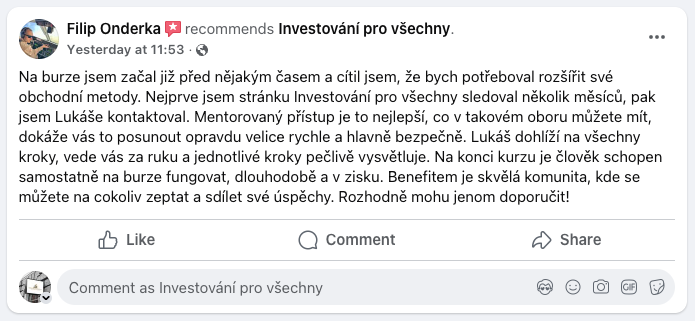 Recenze mentoringu – Facebook