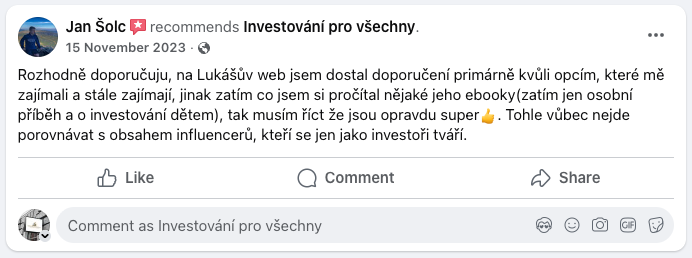 Recenze mentoringu – Facebook